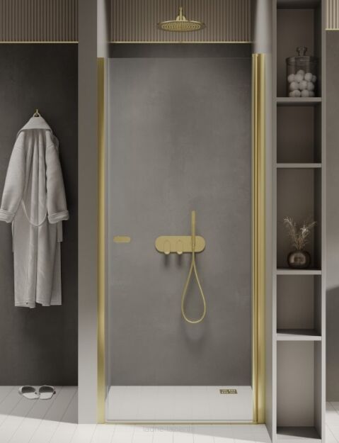 NEW TRENDY Złote drzwi prysznicowe NEW SOLEO LIGHT GOLD 80X195 WNĘKOWE D-0451A