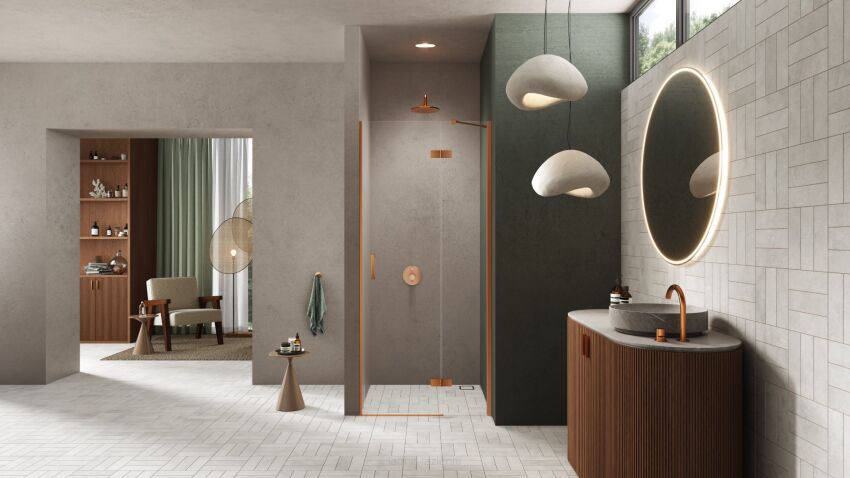 Miedziane drzwi prysznicowe NESTA COPPER BRUSHED 110 prawe D-0924A NEW TRENDY