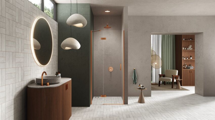 Miedziane drzwi prysznicowe NESTA COPPER BRUSHED 100 lewe D-0921A NEW TRENDY