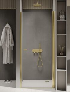 NEW TRENDY Złote drzwi prysznicowe NEW SOLEO LIGHT GOLD 100X195 WNĘKOWE D-0453A
