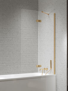 Złoty szczotkowany parawan nawannowy NESTA GOLD BRUSHED 110x150 prawy 6mm New Trendy P-0248
