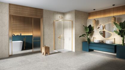 Złota szczotkowana Kabina półokrągła PRIME GOLD BRUSHED rozsuwana 80x80 h200 New Trendy K-3588