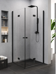 Czarna kabina prysznicowa składana łamana 80x90 SUPERIA BLACK 90x80 NEW TRENDY K-3570